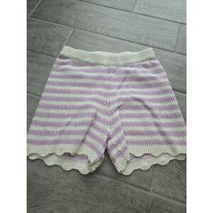 High-Rise Lavender & Cream Striped Knit Shorts